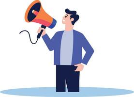 Hand Drawn Businessman with megaphone in discount concept in flat style vector