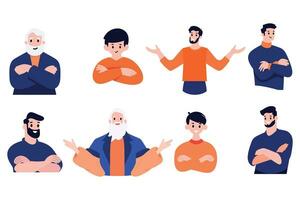 Hand Drawn man stands with his arms crossed with confidence in flat style vector