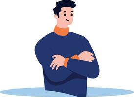 Hand Drawn man stands with his arms crossed with confidence in flat style vector