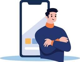 Hand Drawn man stands with his arms crossed with confidence in flat style vector