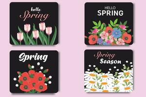 conjunto de tarjetas para primavera estación. colección primavera tarjeta, venta, plantilla, póster, tarjeta postal, etiqueta, bandera diseño colocar. primavera temporada concepto. contento De las mujeres día. vector