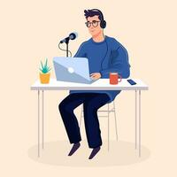 podcast hombres dibujos animados estilo vector ilustración