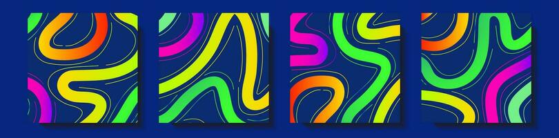 Abstract banner set neon line color style vector