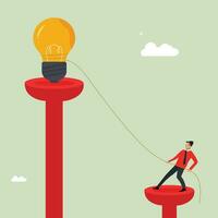 Businessman want to get idea concept, man struggle to get success, looking creativity, career or find direction vector