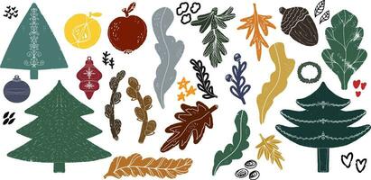 a collection of different christmas trees and leaves vector