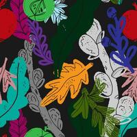 a colorful pattern with leaves and fruit vector