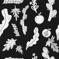 a black and white pattern with leaves and berries vector