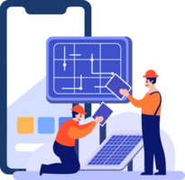 hand dragen ingenjör montera sol- celler i platt stil png