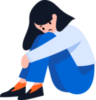 Hand Drawn teenage character is depressed in flat style png