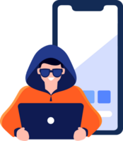 Hand Drawn Thief or hacker in concept Cyber Security in flat style png