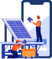 Hand Drawn Engineer installing solar cells in flat style png