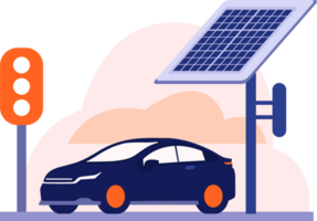 mano dibujado eléctrico carros con eléctrico cargando estaciones en plano estilo png