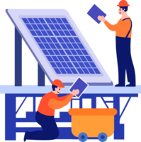 Hand Drawn Engineer installing solar cells in flat style png