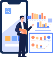 Hand Drawn Businessman with presentation charts in flat style png