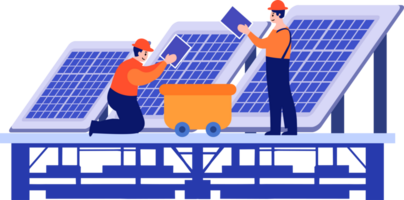 Hand Drawn Engineer installing solar cells in flat style png
