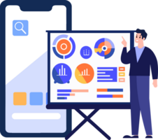 Hand Drawn Businessman with presentation charts in flat style png