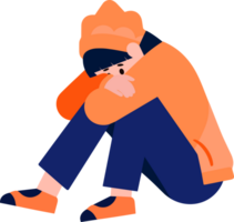 Hand Drawn teenage character is depressed in flat style png