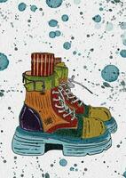Print art line linework shoes boots rainbow sport clothing grey purple green red black illustration frame sneaker vector