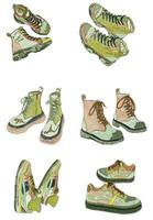 Stickers icons fashion sneakers pattern clothings boutique sport travel shoes vector