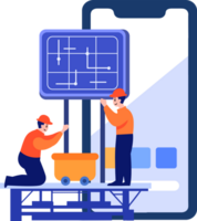 Hand Drawn Engineer installing solar cells in flat style png