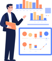 Hand Drawn Businessman with presentation charts in flat style png