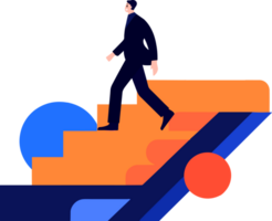 Hand Drawn Businessman walking up stairs in success concept in flat style png