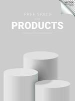 Three white podium modern minimal free space for products on white background. Vector Illustration