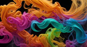 AI generated Dynamic Colorful Smoke Flow On Dark Background Wallpaper Abstract photo