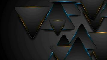 Black and glowing blue orange triangles motion background video