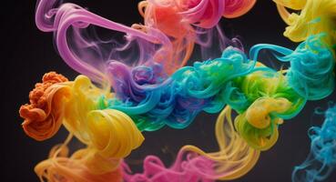 AI generated Dynamic Colorful Smoke Flow On Dark Background Wallpaper Abstract photo