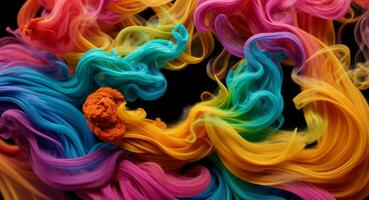 AI generated Dynamic Colorful Smoke Flow On Dark Background Wallpaper Abstract photo