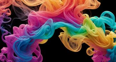 AI generated Dynamic Colorful Smoke Flow On Dark Background Wallpaper Abstract photo