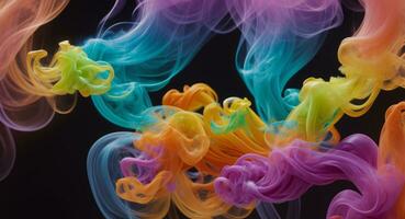 AI generated Dynamic Colorful Smoke Flow On Dark Background Wallpaper Abstract photo