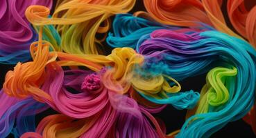 AI generated Dynamic Colorful Smoke Flow On Dark Background Wallpaper Abstract photo