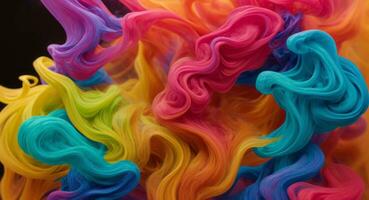 AI generated Dynamic Colorful Smoke Flow On Dark Background Wallpaper Abstract photo