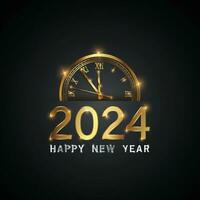 Happy new 2024 year Elegant gold text with fireworks, clock and light. Minimalistic text template. vector