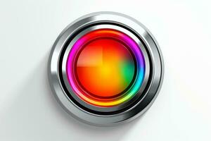 AI generated Abstract high tech multicolor button on white background, Generative AI photo