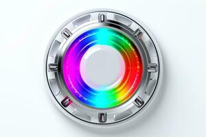 AI generated Abstract high tech multicolor button on white background, Generative AI photo