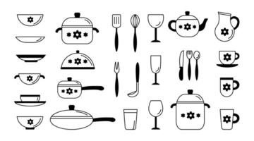 utensilios de cocina icono conjunto en garabatear estilo vector