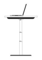 Stand up workstation desk with laptop black and white 2D line cartoon object. Flexible furniture isolated vector outline item. Adjustable table with notebook monochromatic flat spot illustration