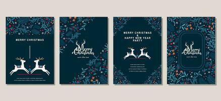Elegant Merry Christmas and Happy New Year Set of greeting cards, posters, holiday covers vector