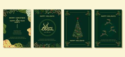 Elegant Merry Christmas and Happy New Year Set of greeting cards, posters, holiday covers vector