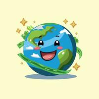 smiling earth cartoon illustration, healthy and happy cartoon earth, beautiful planet earth creative design. vector