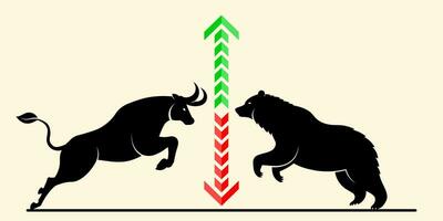 silhouette of bear and bull.red down arrow graph and green up arrow,vector illustration. vector