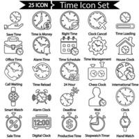 hora icono línea conjunto vector