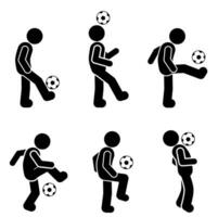 fútbol jugador iconos sencillo ilustración de fútbol jugador vector íconos para web, palo figura fútbol, estilo libre, fútbol, malabares, habilidades, trucos, pelota controlar