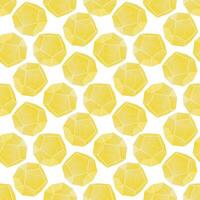Crystal seamless pattern. Bright yellow rounded gradient transparent gems and crystals on a white background. Vector illustration. Packaging for a gift. A bright repeating gemstone. Chaotic ornament