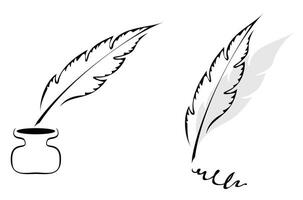 Set of symbols with feather isolated on white vector