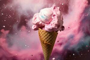 AI generated Ice cream cone on space background ai generated photo