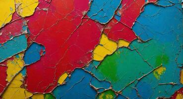 AI generated Colorful Cracked Paint On Wall Abstract Wallpaper photo